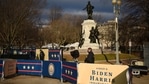 A member of the secret service monitors as preparations are made ahead of US President-elect Joe Biden's Presidential Inauguration in front of the White House, in Washington, US.(Reuters)