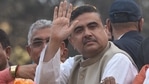 BJP leader Suvendu Adhikari gestures during a roadshow from Tollygunge to Rashbehari in Kolkata, West Bengal( Samir Jana / Hindustan Times) BJP leader Suvendu Adhikari gestures during a roadshow from Tollygunge to Rashbehari in Kolkata, West Bengal( Samir Jana / Hindustan Times)