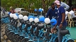 Public bike-sharing facility was launched at Bandra-Kurla Complex in Mumbai last year. (HT fle) Public bike-sharing facility was launched at Bandra-Kurla Complex in Mumbai last year. (HT fle)
