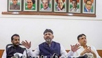 Bengaluru: Karnataka Pradesh Congress Committee President DK Shivakumar (C) addresses a press conference regarding the ongoing farmers' agitation in Delhi, at Vidhana Soudha in Bengaluru, Monday. Dec. 7, 2020. MLC Narayanaswamy (L), and MLA Ajaysingh (R) are also seen. (PTI Photo)(PTI07-12-2020_000084B)(PTI) Bengaluru: Karnataka Pradesh Congress Committee President DK Shivakumar (C) addresses a press conference regarding the ongoing farmers' agitation in Delhi, at Vidhana Soudha in Bengaluru, Monday. Dec. 7, 2020. MLC Narayanaswamy (L), and MLA Ajaysingh (R) are also seen. (PTI Photo)(PTI07-12-2020_000084B)(PTI)