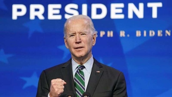 US President-elect Joe Biden speaks at his transition headquarters in Wilmington, Delaware, US.(Reuters)