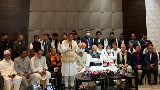 Leaders of the six parties at the press meet to announce the formation of the alliance at Guwahati on Tuesday. (TWITTER). Leaders of the six parties at the press meet to announce the formation of the alliance at Guwahati on Tuesday. (TWITTER).
