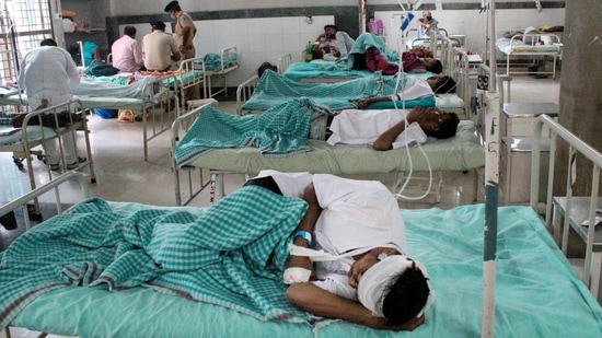 The truck ran over the construction workers on the Kim-Mandvi road shortly after midnight(PTI) The truck ran over the construction workers on the Kim-Mandvi road shortly after midnight(PTI)