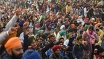 Farmers raise slogans during a protest against the new farm laws at Delhi-UP Ghazipur border in New Delhi. (PTI)(HT_PRINT) Farmers raise slogans during a protest against the new farm laws at Delhi-UP Ghazipur border in New Delhi. (PTI)(HT_PRINT)