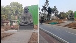 The statue has been shifted and placed in a small lawn near the gate used exclusively by the Speaker to reach his office. (ANI) The statue has been shifted and placed in a small lawn near the gate used exclusively by the Speaker to reach his office. (ANI)