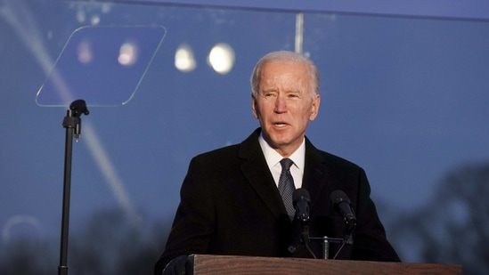 US President-elect Joe Biden at the Lincoln Memorial Reflecting Pool during a Covid-19 memorial to lives lost on the National Mall in Washington.(Bloomberg Photo ) US President-elect Joe Biden at the Lincoln Memorial Reflecting Pool during a Covid-19 memorial to lives lost on the National Mall in Washington.(Bloomberg Photo )