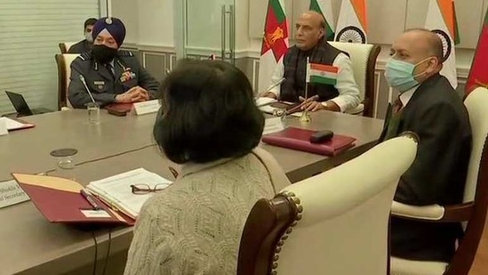 During the virtual interaction, Rajnath Singh complimented Singapore for the effectiveness of its pandemic mitigation measures and the contribution of that country’s armed forces in restricting the spread of Covid-19. (ANI PHOTO).