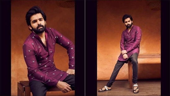 South sensation Ram Pothineni raises heat in Kunal Rawal's potted flower kurta(Instagram/ram_pothineni)