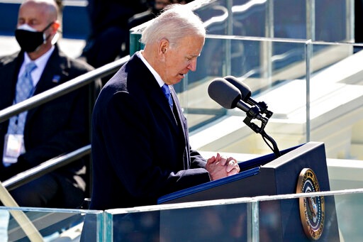 President Joe Biden speaks at the 59th Presidential Inauguration at the US Capitol in Washington. (AP)
