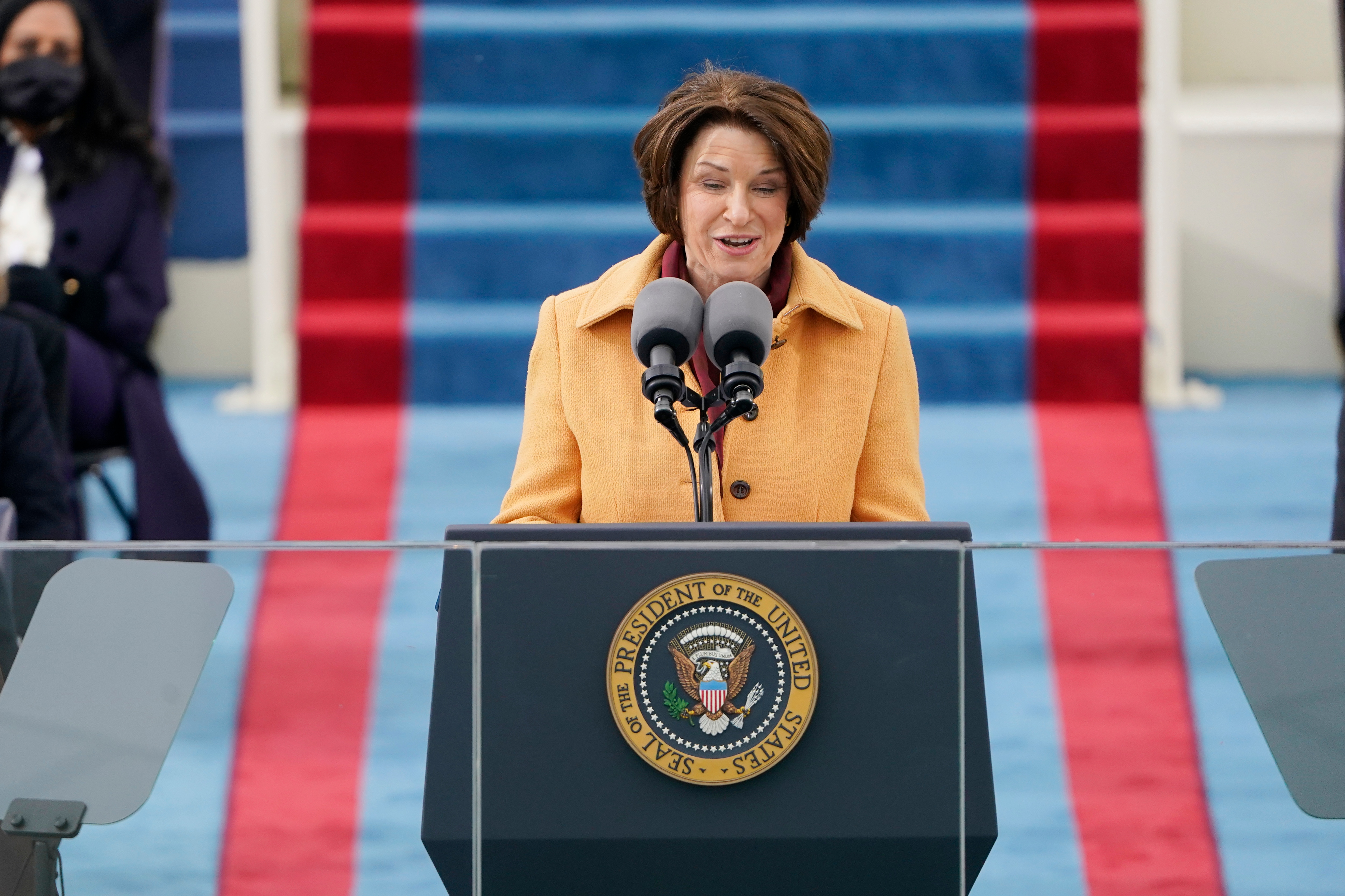 Sen. Amy Klobucher speaks during the 59th Presidential Inauguration at the US Capitol in Washington,  (AP)