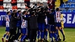 Alcoyano players celebrate after knocking out Real Madrid during a Spanish Copa del Rey round of 32 soccer match between Alcoyano and Real Madrid at the El Collao stadium in Alcoy, Spain, Wednesday Jan. 20, 2021.(AP) Alcoyano players celebrate after knocking out Real Madrid during a Spanish Copa del Rey round of 32 soccer match between Alcoyano and Real Madrid at the El Collao stadium in Alcoy, Spain, Wednesday Jan. 20, 2021.(AP)