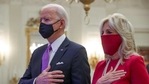 U.S. President Joe Biden and first lady Jill Biden stand for the national anthem sung by Patti LaBelle as they participate remotely in a virtual Presidential Inaugural Prayer Service from the State Dining Room at the White House in Washington, U.S., January 21, 2021.(Reuters) U.S. President Joe Biden and first lady Jill Biden stand for the national anthem sung by Patti LaBelle as they participate remotely in a virtual Presidential Inaugural Prayer Service from the State Dining Room at the White House in Washington, U.S., January 21, 2021.(Reuters)