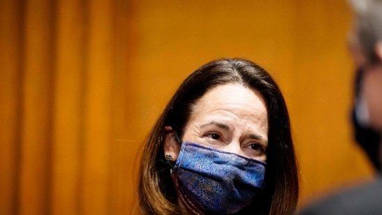 President-elect Joe Biden’s pick for national intelligence director Avril Haines arrives for a confirmation hearing before the Senate intelligence committee.(AP)