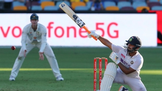 India's Rishabh Pant hits the ball to the boundary on the final day of the fourth cricket test against Australia at the Gabba, Brisbane, Australia, Tuesday, Jan. 19, 2021.India won the four test series 2-1. (AP Photo/Tertius Pickard)(AP)