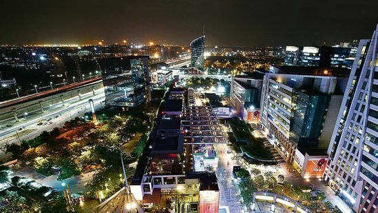 An aerial view of Cyberhub, in Gurugram. (Sanjeev Verma/ Hindustan Times) An aerial view of Cyberhub, in Gurugram. (Sanjeev Verma/ Hindustan Times)