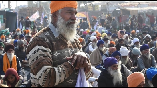 Farmers protest at Singhu border in New Delhi on January 20. (PTI)