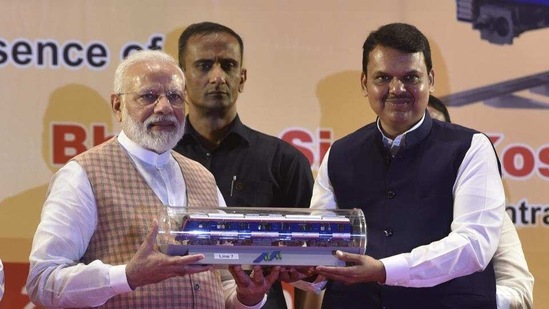 Devendra Fadnavis also said it is impractical to merge Metro-2 and 3 lines.(Kunal Patil/HT photo) Devendra Fadnavis also said it is impractical to merge Metro-2 and 3 lines.(Kunal Patil/HT photo)