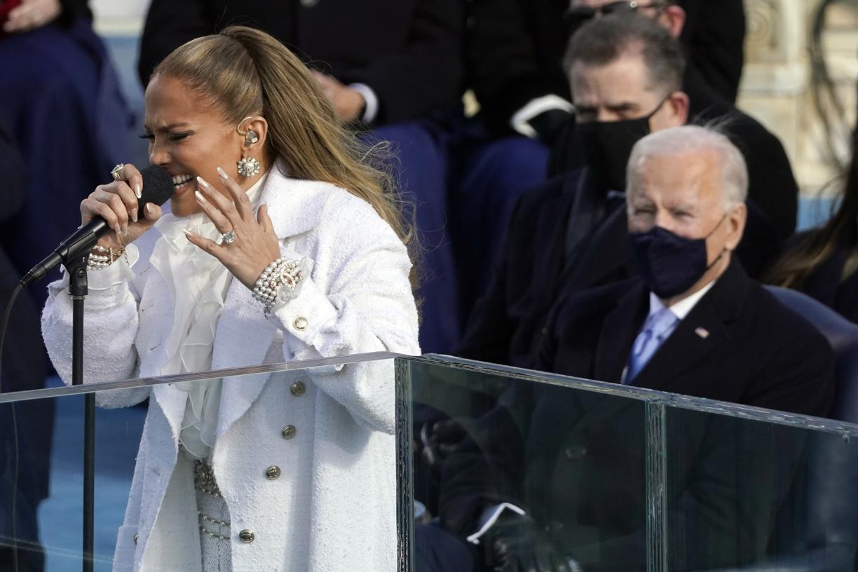 Jennifer Lopez performs as President-elect Joe Biden watches during the 59th Presidential Inauguration at the U.S. Capitol in Washington, Wednesday, Jan. 20, 2021.(AP)