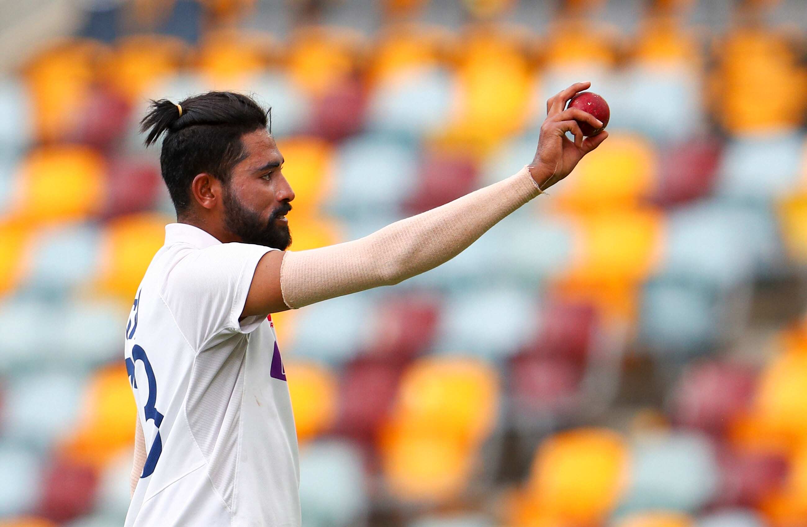 Brisbane: India's Mohammed Siraj gestures with the ball as he leaves the field after taking five wickets during play on the fourth day of the fourth cricket test between India and Australia in Gabba, Brisbane, Australia on Monday 18 January 2021. AP / PTI (AP01_18_2021_000049B) (AP)