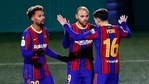 Barcelona's Martin Braithwaite, second left, celebrates after scoring his side's second goal during a Spanish Copa del Rey round of 32 soccer match between Cornella and FC Barcelona at the Nou Municipal stadium in Cornella,(AP) Barcelona's Martin Braithwaite, second left, celebrates after scoring his side's second goal during a Spanish Copa del Rey round of 32 soccer match between Cornella and FC Barcelona at the Nou Municipal stadium in Cornella,(AP)