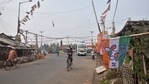 Tengua market area decorated with TMC flag at Nandigram in East Medinipur district(PTI Photo) Tengua market area decorated with TMC flag at Nandigram in East Medinipur district(PTI Photo)
