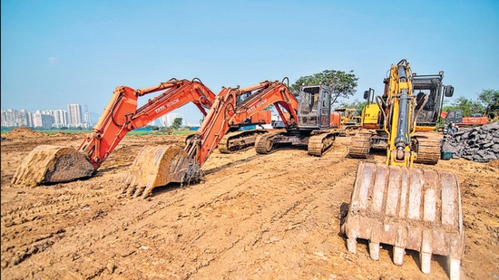 Metro Kanjurmarg carshed site. (Pratik Chorge/HT PHOTO) Metro Kanjurmarg carshed site. (Pratik Chorge/HT PHOTO)