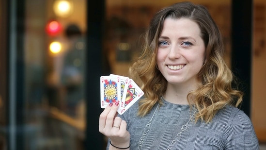 Indy Mellink, designer of genderless playing cards, poses in Oegstgeest, Leiden, Netherlands. (REUTERS)