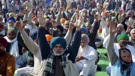 Demonstrators at the site of the farmers protest against farm laws in Ghazipur, New Delhi(Sakib Ali /Hindustan Times) Demonstrators at the site of the farmers protest against farm laws in Ghazipur, New Delhi(Sakib Ali /Hindustan Times)