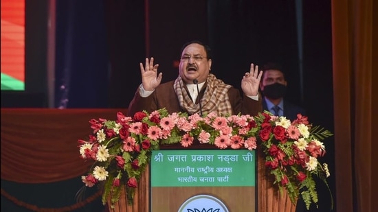 BJP national president JP Nadda speaks at 'Booth Adhyaksh Sammelan', in Lucknow on January 22. (PTI) BJP national president JP Nadda speaks at 'Booth Adhyaksh Sammelan', in Lucknow on January 22. (PTI)