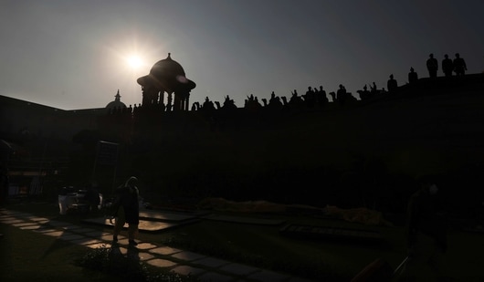 Camel mounted soldiers are silhouetted against the evening sky during the rehearsals for the upcoming beating retreat ceremony which marks the end of Republic Day celebrations at the Raisina hills, in New Delhi(AP PHOTO) Camel mounted soldiers are silhouetted against the evening sky during the rehearsals for the upcoming beating retreat ceremony which marks the end of Republic Day celebrations at the Raisina hills, in New Delhi(AP PHOTO)