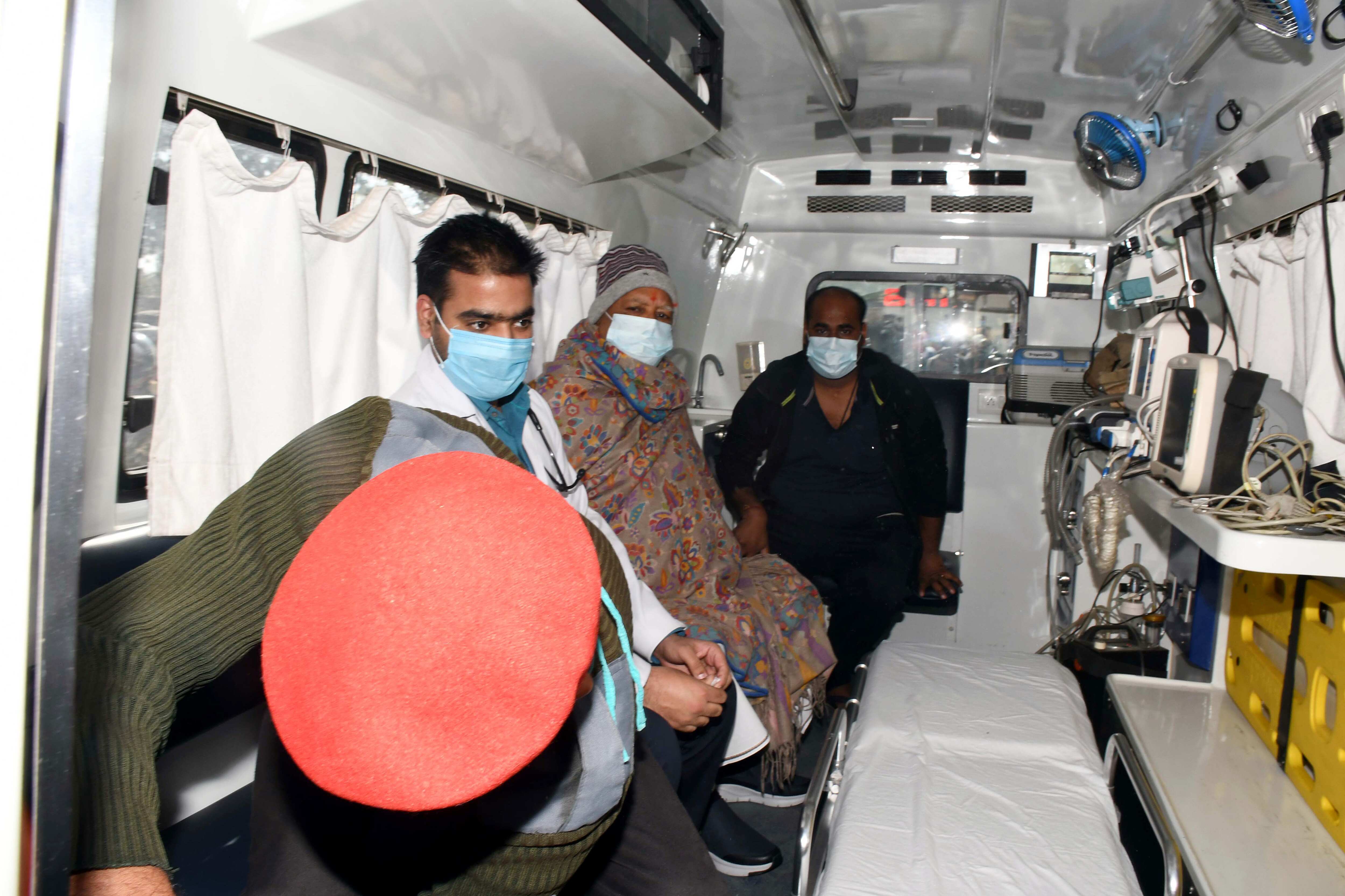 RJD supremo Lalu Prasad Yadav taken for a test test to private hospital, due to his sudden health change, in Ranchi on Friday. (ANI Photo)