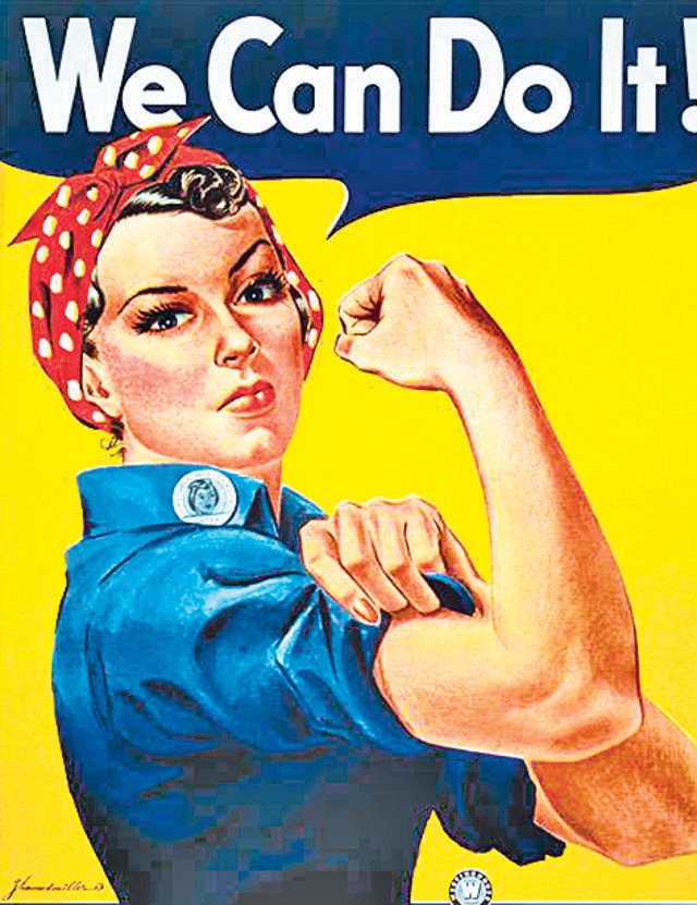 Rosie the Riveter by J Howard Miller was part of a 1940s campaign to encourage women to join the workforce. Look how she’s dressed. Rosie the Riveter by J Howard Miller was part of a 1940s campaign to encourage women to join the workforce. Look how she’s dressed.