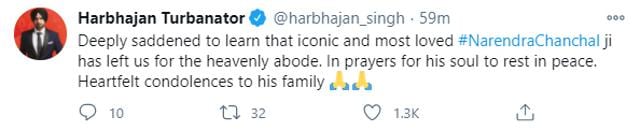 Harbhajan Singh also took to Twitter to mourn the late singer. Harbhajan Singh also took to Twitter to mourn the late singer.