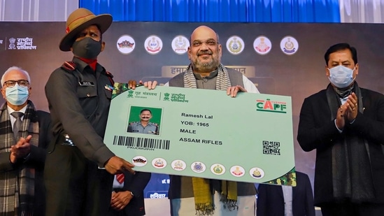 Union Home Minister Amit Shah launches 'Ayushman scheme' for personnel of the Central Armed Police Forces (CAPF), in Guwahati, Saturday, Jan. 23, 2021. (PTI) Union Home Minister Amit Shah launches 'Ayushman scheme' for personnel of the Central Armed Police Forces (CAPF), in Guwahati, Saturday, Jan. 23, 2021. (PTI)