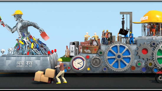 Ministry of Labour and Employment tableau at the Republic Day parade this year will depict the labour reforms brought in by the government.(PIB) Ministry of Labour and Employment tableau at the Republic Day parade this year will depict the labour reforms brought in by the government.(PIB)