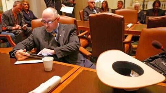 Oklahoma State Rep. Justin Humphrey prepares to speak at the State Capitol in Oklahoma City. A mythical, ape-like creature that has captured the imagination of adventurers for decades has now become the target of Rep. Justin Humphrey. Humphrey, a Republican House member has introduced a bill that would create a Bigfoot hunting season, He says issuing a state hunting license and tag could help boost tourism.(AP) Oklahoma State Rep. Justin Humphrey prepares to speak at the State Capitol in Oklahoma City. A mythical, ape-like creature that has captured the imagination of adventurers for decades has now become the target of Rep. Justin Humphrey. Humphrey, a Republican House member has introduced a bill that would create a Bigfoot hunting season, He says issuing a state hunting license and tag could help boost tourism.(AP)