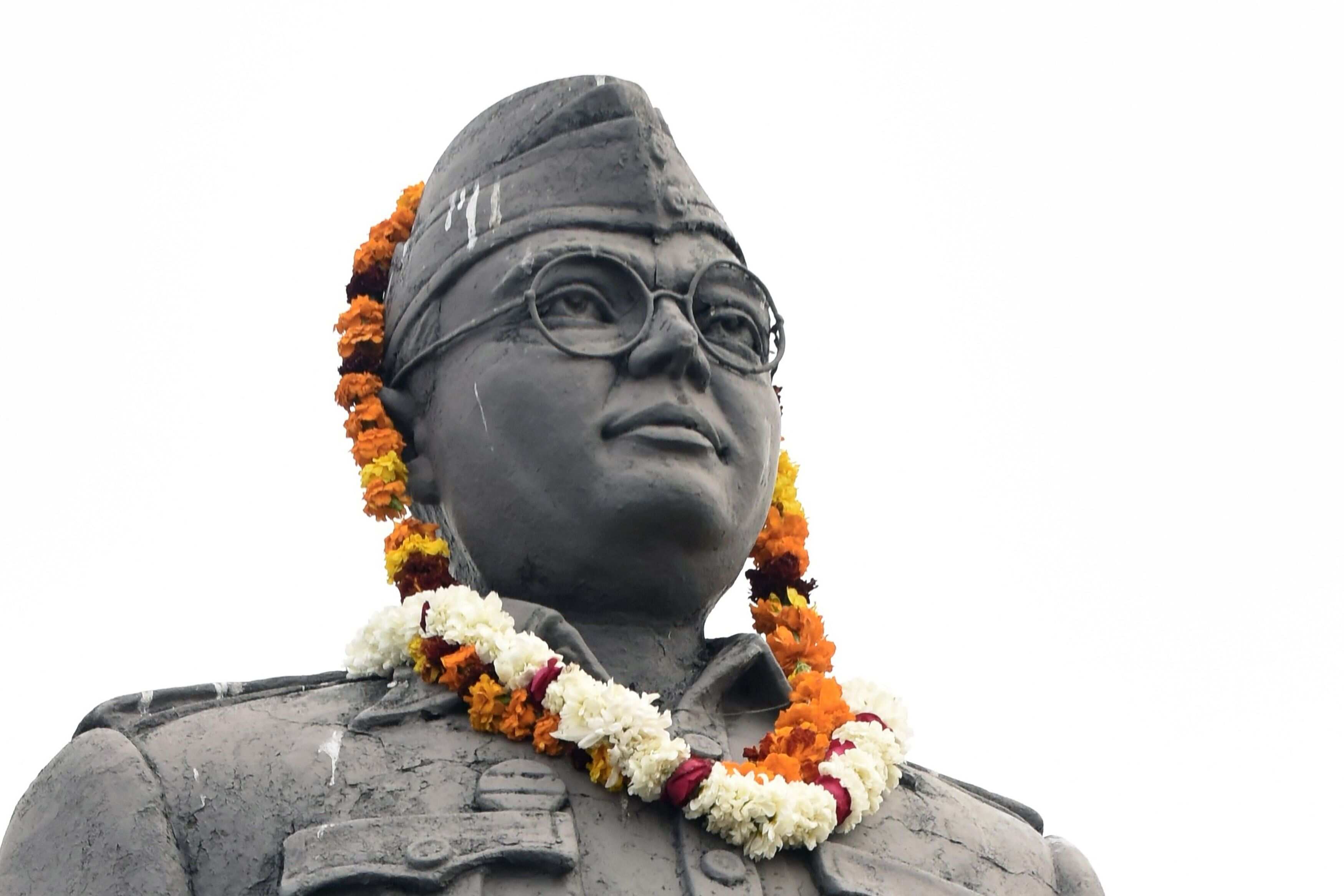 A statue of freedom fighter Netaji Subhas Chandra Bose is pictured with a garland. (AP)