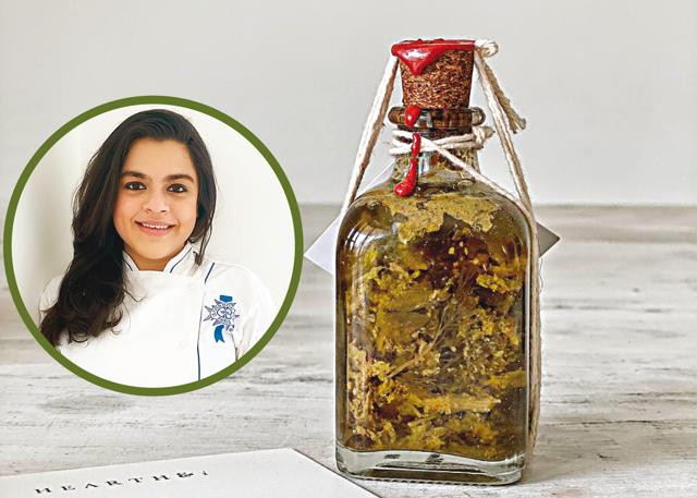 Megha Jhunjhunwala (inset), a classically-trained chef, does delicious oils, infused with herbs and with aged Parmesan by Hearth & i