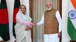 Prime Minister Narendra Modi greets Bangladesh Prime Minister Sheikh Hasina before their bilateral talk, at Hyderabad House.(Mohd Zakir/HT PHOTO) Prime Minister Narendra Modi greets Bangladesh Prime Minister Sheikh Hasina before their bilateral talk, at Hyderabad House.(Mohd Zakir/HT PHOTO)