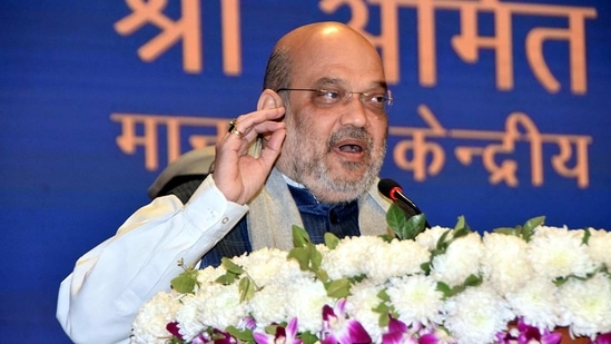 Union Home Minister Amit Shah addresses during an event at Police Headquarters in New Delhi, on Tuesday. (ANI Photo)