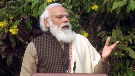 Prime Minister Narendra Modi addresses during a program organised for his interaction with the NCC cadets, NSS volunteers and artists participating in Republic Day Parade, in New Delhi on Sunday. (ANI Photo) Prime Minister Narendra Modi addresses during a program organised for his interaction with the NCC cadets, NSS volunteers and artists participating in Republic Day Parade, in New Delhi on Sunday. (ANI Photo)