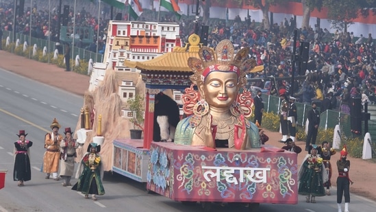 New Delhi: Tableau of Ladakh during the full dress rehearsal for the upcoming Republic Day Parade, at Rajpath in New Delhi, Saturday, Jan. 23, 2021. (PTI Photo/Atul Yadav)(PTI01_23_2021_000103B)(PTI) New Delhi: Tableau of Ladakh during the full dress rehearsal for the upcoming Republic Day Parade, at Rajpath in New Delhi, Saturday, Jan. 23, 2021. (PTI Photo/Atul Yadav)(PTI01_23_2021_000103B)(PTI)