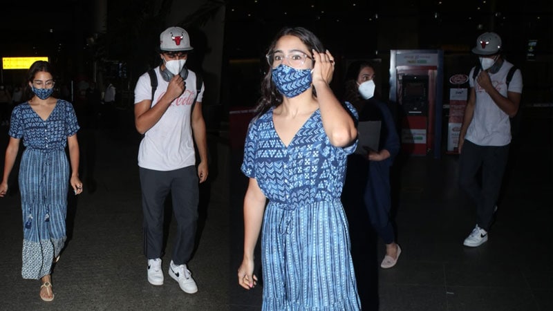 Sara Ali Khan, Ibrahim Ali Khan and Amrita Singh at Mumbai airport. Sara Ali Khan, Ibrahim Ali Khan and Amrita Singh at Mumbai airport.