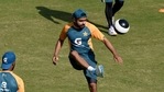 Pakistan's skipper Babar Azam, center, kicks a soccer ball during a practice session at National Stadium in Karachi, Pakistan, Monday, Jan. 25, 2021. Pakistan will play the first test match against South Africa on Jan. 26. (AP Photo/Fareed Khan)(AP) Pakistan's skipper Babar Azam, center, kicks a soccer ball during a practice session at National Stadium in Karachi, Pakistan, Monday, Jan. 25, 2021. Pakistan will play the first test match against South Africa on Jan. 26. (AP Photo/Fareed Khan)(AP)
