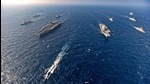 Aircraft carriers and warships participate in the second phase of Malabar naval exercise, a joint exercise comprising of India, US, Japan and Australia, in the Northern Arabian Sea on November 17, 2020. (AP file) Aircraft carriers and warships participate in the second phase of Malabar naval exercise, a joint exercise comprising of India, US, Japan and Australia, in the Northern Arabian Sea on November 17, 2020. (AP file)
