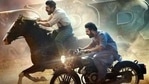 Ram Charan and Jr NTR in a new poster for RRR. Ram Charan and Jr NTR in a new poster for RRR.