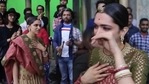 Deepika Padukone after delivering a speech on sets of Padmaavat. Deepika Padukone after delivering a speech on sets of Padmaavat.