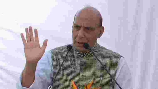 Defence Minister Rajnath Singh addresses during Veterans day event, at the Indian Air Force headquarters training command in Bengaluru on Thursday. (ANI Photo) Defence Minister Rajnath Singh addresses during Veterans day event, at the Indian Air Force headquarters training command in Bengaluru on Thursday. (ANI Photo)