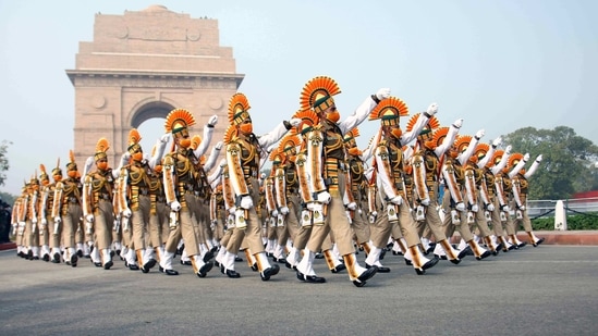 ITBP personnel during the full dress rehearsal for the upcoming Republic Day Parade, in New Delhi. (ANI)