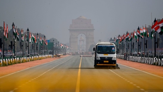 A vehicle cleans Rajpath on the eve of Republic Day celebrations in New Delhi. (AFP) A vehicle cleans Rajpath on the eve of Republic Day celebrations in New Delhi. (AFP)